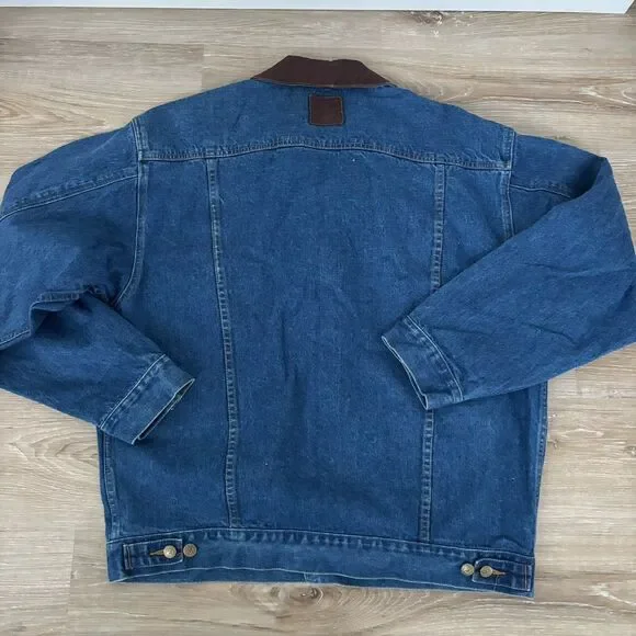 Marlboro Country Denim Jacket Mens Size XL Leather Collar Flannel Vintage 90s - Picture 7 of 8